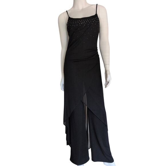 Vintage Beaded Chiffon Jumpsuit XS Sheer Overlay Ruched Fairy Grunge Whimsigoth - Picture 1 of 7